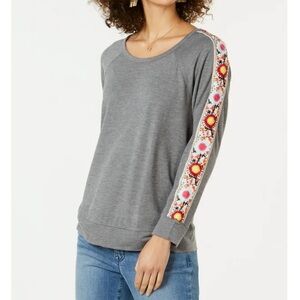 Embellished Embroidered Floral Sleeve Top Stormy Heather Size…